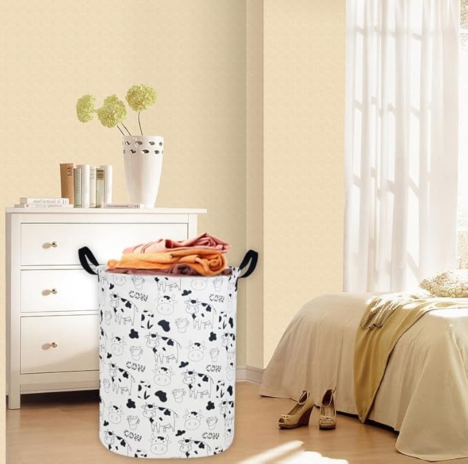 Cow Print Laundry Hamper,Kids Laundry Basket Collapsible Farm Storage Baskets for Home Decor,Office,Toy Organizer,(Cow)