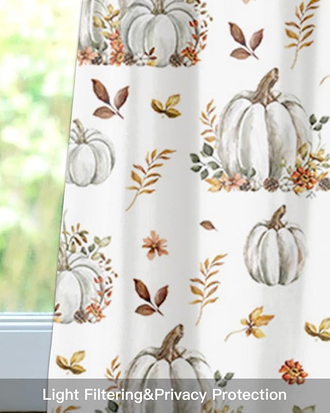 Vandarllin Fall Floral Leaves Kitchen Curtains Valances for Windows Thanksgiving Pumpkins Rod Pocket Window Treatment for Kitchen/Living Room/Bedroom/Bathroom,60" X 18"-1 Panel, Boho