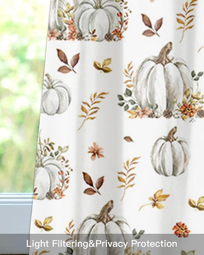 Vandarllin Fall Floral Leaves Kitchen Curtains Valances for Windows Thanksgiving Pumpkins Rod Pocket Window Treatment for Kitchen/Living Room/Bedroom/Bathroom,54" X 18" -1 Panel, Boho