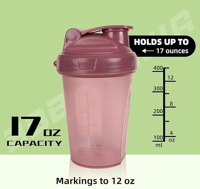 [2 PACK] 17 oz Protein Shaker Bottles Protein Mixer - Leak Proof Shaker Cups for Protein Shakes, Protein Shaker Bottle, Protein Shake Cup, BPA Free & Dishwasher Safe Blue/Pink