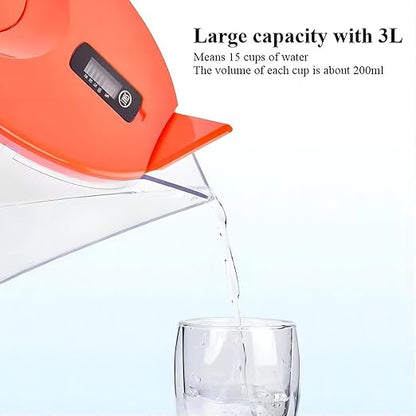 Orange Color Water Pitcher with Filter, 15Cups of Water, BPA Free, Make Water Good Taste, 4-Step Filtration,Home & Office use