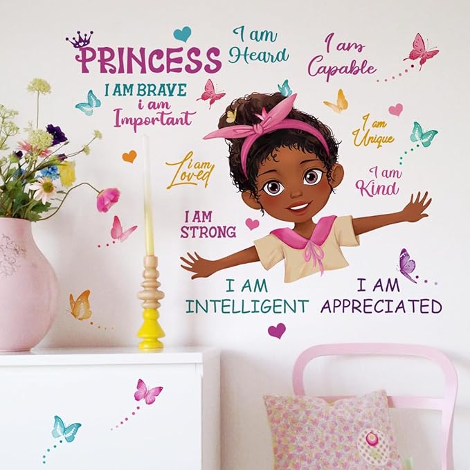 Black Girl Wall Decals for Girls Bedroom Religious Butterfly Wall Art Sticker Beautiful Nursery Wall Sticker for Kid Room Bedroom Playroom Living Room Home Decor