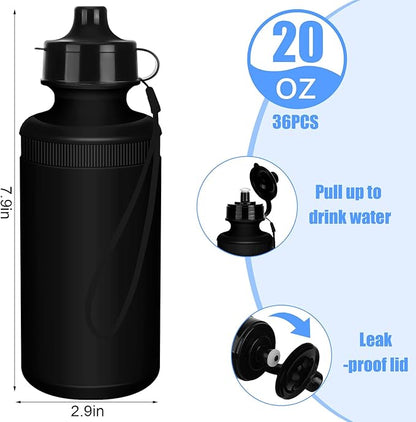 Zubebe 36 Pcs Sports Water Bottles Bulk 20 oz Squeeze Reusable Plastic Water Bottle with Nylon Strap Blank DIY Water Bottles for Kids Adults School Thanks Gift Outdoor Sport Fitness