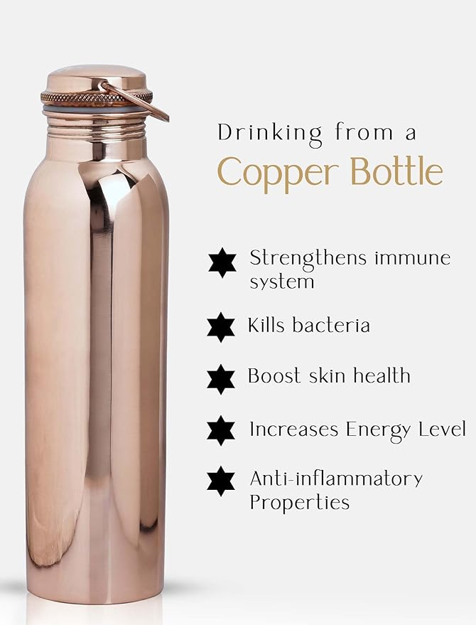 Copper Water Bottle With 2 Water Glasses - Copper Bottle for Drinking Water - 100% Copper Water Bottle - Home Essentials for New Home - Ayurvedic Pure Copper Vessel for Drinking Healthy Water