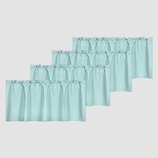 4 Panels Aqua Blue Valance for Windows 42x18 Inch Solid Thermal Insulated Blackout Rod Pocket Kitchen Short Curtain Toppers Valance for Bathroom Living Room