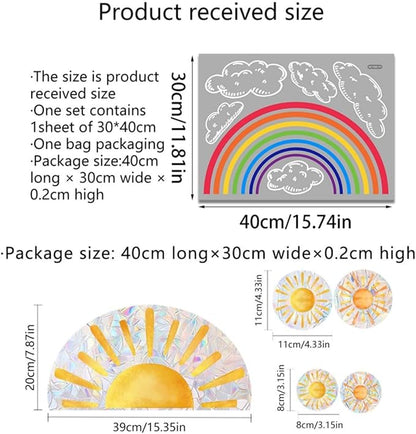 11Pcs Rainbow Window Clings, Suncatcher Sticker for Window, Static Cling Rainbow Window Stickers, Stop Birds from Flying Into Windows (Rainbow)