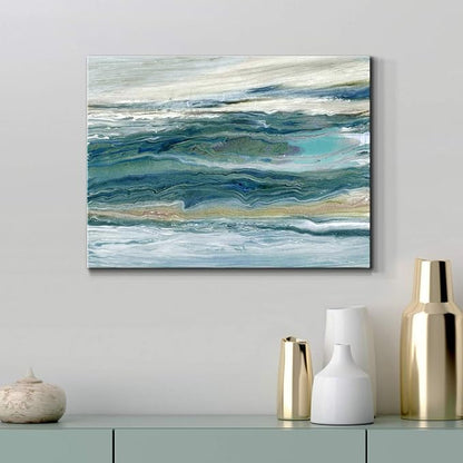 Renditions Gallery Canvas Nature Wall Art Home Paintings & Prints Blue Rough Aqua Marble Modern Watercolor Abstract Minimalist Artwork Decor for Bedroom Office Kitchen - 18"x27" LT33