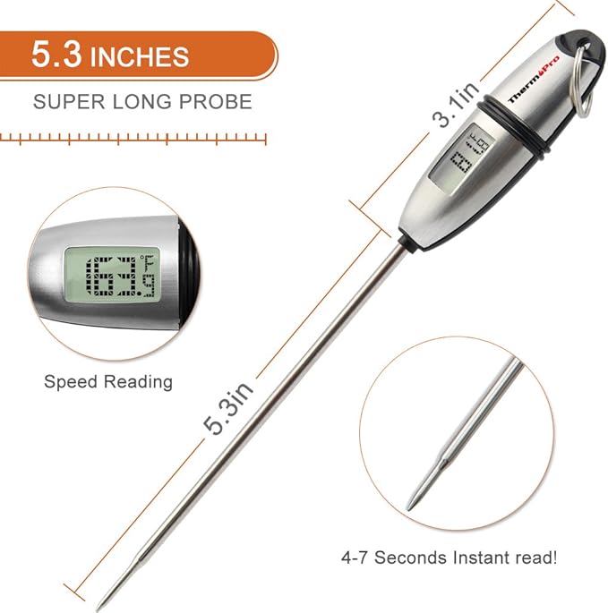 ThermoPro TP-02S（2 Pack） Instant Read Meat Thermometer Digital Cooking Food Thermometer with Super Long Probe for Grill Candy Kitchen BBQ Smoker Oven Oil Milk Yogurt Temperature