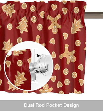 Vandarllin Christmas Kitchen Curtains Valances for Windows Red Merry Christmas Gingerbread Man Cookies Rod Pocket Window Treatment for Kitchen/Living Room/Bedroom/Bathroom,42" X 12" -1 Panel,