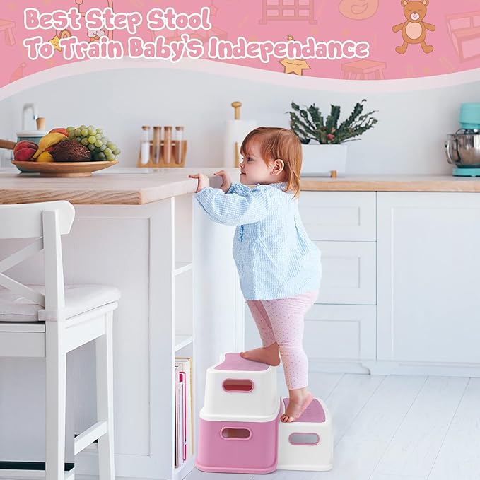 2 Step Stools for Kids, Toddler Step Stool for Toilet Potty Training, Anti-Slip Potty Stools with Numbers/ABC, Bathroom Step Stool for Kitchen