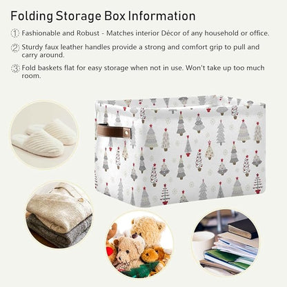 Christmas Tree Gray Storage Basket Fabric Kitchen Baskets Winter Snowflake White Grey Open Home Storage Bins Boxes Foldable Organizer Bag for Book Shelf Closet Baskets 16×12×8 Inches