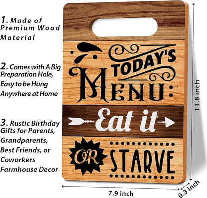 Cutting Board Gifts, Today's Menu Eat It Or Starve Wood Cutting Boards for Kitchen, House Warming Gifts New Home, Kitchen Wall Art, Christmas Birthday Gifts for Women Mom Grandma 8 x 12 Inch