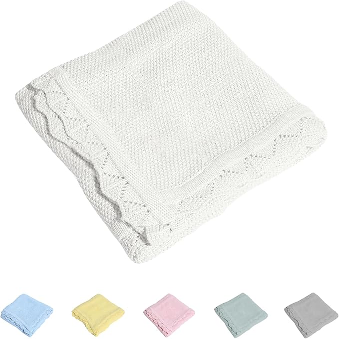 100% Cotton Baby Blanket Knit Lace Soft Warm Toddler Blanket,30 x 40 Inches，White