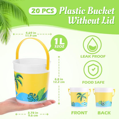 Yaomiao 32 oz Plastic Cocktail Rum Buckets for Drinks with 100 Colorful Straws Portable Drink Buckets for Parties Reusable Punch Bowls for Summer Beach Bar Kitchen (20)