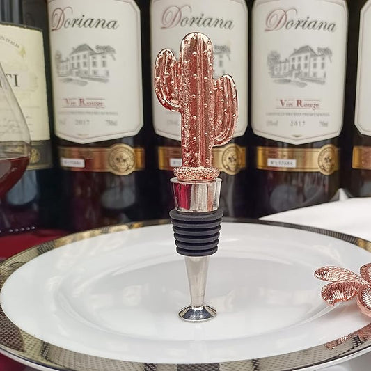 Cactus Wine Bottle Stopper, Reusable Zinc-Alloy wine Stoppers, Beautiful Golden Home Decoration, Wine Gift for Cactus Lovers