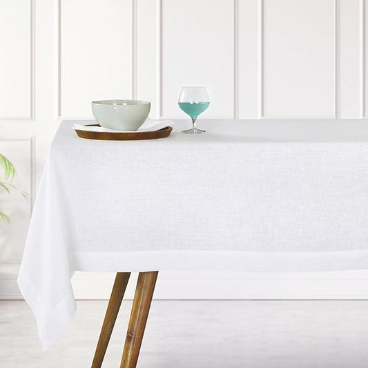 D'Moksha Homes Linen Tablecloth 60 x 126 Inch - 100% Pure Linen White Tablecloth - Machine Washable Dining Tablecloth for Rectangle Tables