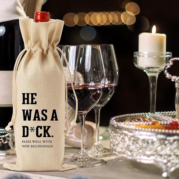 YUANHAO Divorce Wine Bag, Divorce Gifts for Women Men, Breakup Gifts for Women, Divorce Party Decorations for Women, Pairs Well With New Beginnings Wine Bag