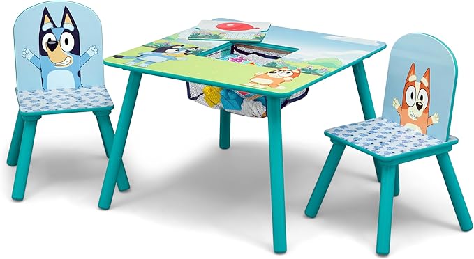 Delta Children Bluey Kids Table and Chair Set with Storage (2 Chairs Included) - Greenguard Gold Certified - Ideal for Arts & Crafts, Snack Time, Homeschooling, Homework & More, Blue