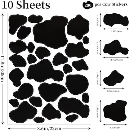 280 Pcs Cow Print Wall Decals, Black Vinyl Wall Stickers Cow Print Peel and Stick Decor for Bedroom Computer Living Room Bathroom Home