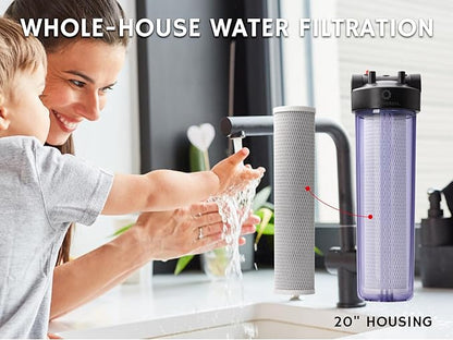 Airthereal Whole House Water Filter Housing, Sediment Filters for Well and City Water, 20"x4.5" Sediment Whole House Water Filter Cartridges, Pre-Filtration System for Home, includes1-Pack CTO Filter