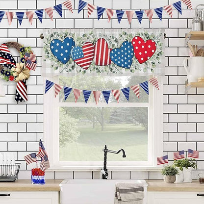 Vandarllin Eucalyptus 4th of July Kitchen Curtains Valances for Windows Patriotic American Flag Stars Rod Pocket Window Treatment for Kitchen/Living Room/Bedroom/Bathroom, 54" X 18", Grey Gingham