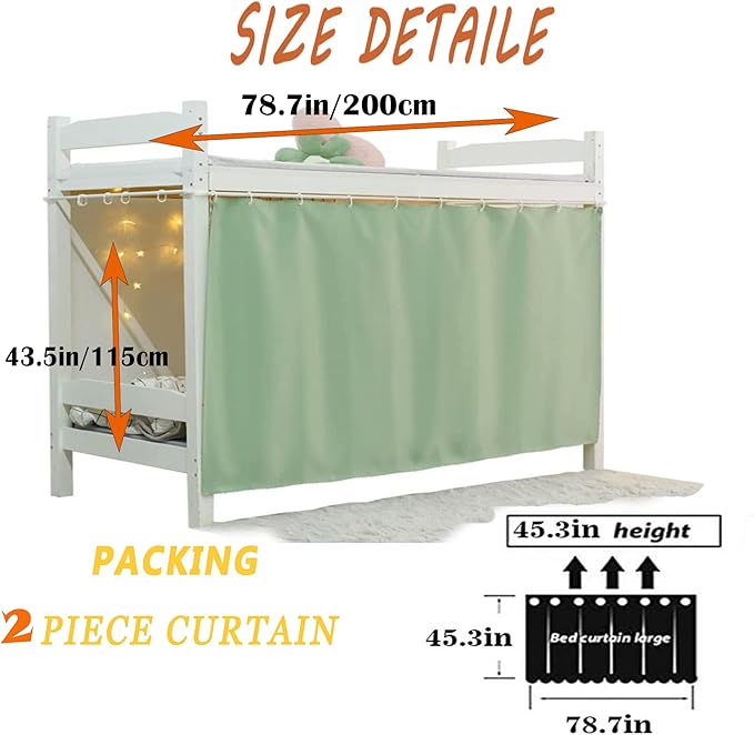 Dorm Home Solid Thicken Bunk Blackout Bed Curtains Cloth Bed Canopy Students Single Sleeper，2panel