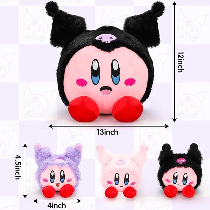 13inch Kirb Cartoon Plush - Monster Mommy Plush with 3 Baby Plush Anime Game Stuffed Plush Pillow Room Decorat Collection Gift for Kids Fans