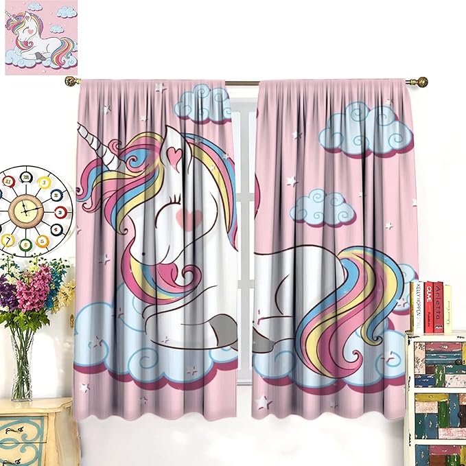 Unicorn Curtain for Kids Bathroom,Pink Cartoon Bathroom Curtains Decor Noise Reducing Curtain for Home Bedroom Party Wall Decorations 52x84inch(132x213cm)