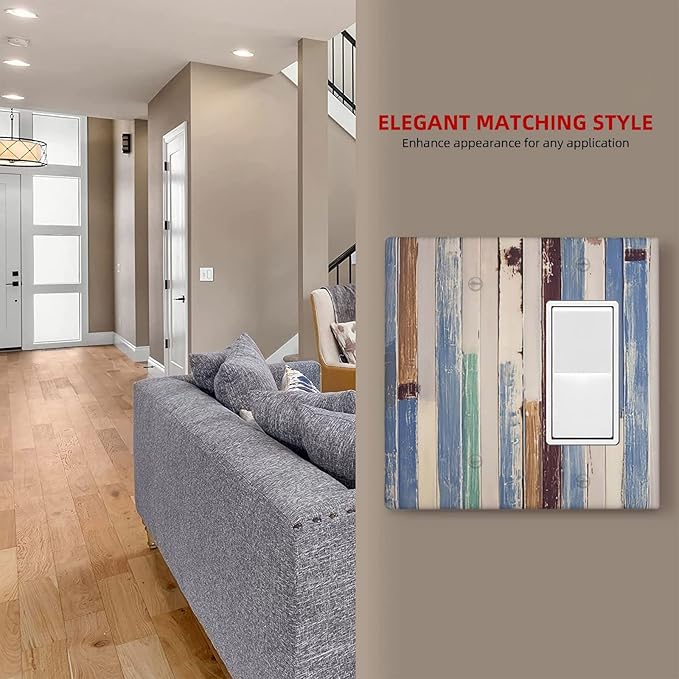 Vintage Wood Texture Farmhouse Decorative Combo 1 Blank Single Rocker Light Switch Cover Wall Plate 2 Gang One Decora for Electrical Outlets Kitchen Living Room Bedroom Bathroom Home Novelty Decorate