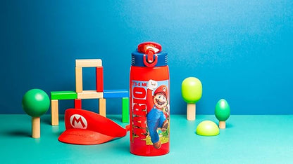 Zak Designs The Super Mario Bros. Movie Water Bottle For School or Travel, 25 oz Durable Plastic Water Bottle With Straw, Handle, and Leak-Proof, Pop-Up Spout Cover (Mario, Toad)