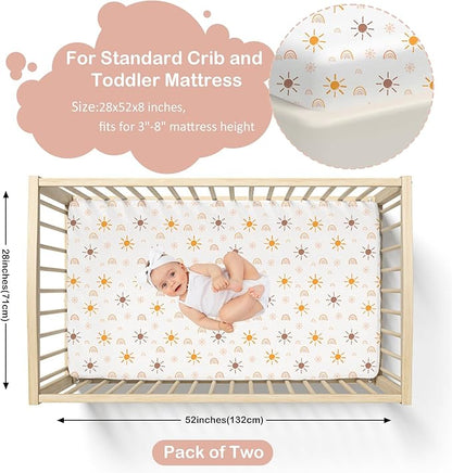 2 Pack Baby Crib Sheets for Girl, 52”x 28”x8” Mini Crib Sheets Fitted for Standard Crib and Toddler Mattress Soft Microfiber Baby Crib Bedding Set