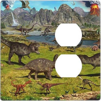 Cute Dinosaur Combo Single Blank 1 Duplex Outlet Switch Wall Plate Cover Decorative 2-Gang for Electrical Boys Kids Room Bathroom Bedroom Home Kitchen One Receptacle 4.5" x 4.6"