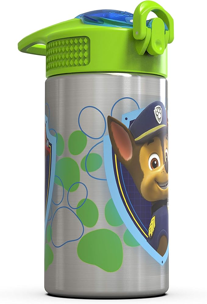 Zak Designs 15.5oz Stainless Steel Kids Water Bottle with Flip-up Straw Spout - BPA Free Durable Design, Paw Patrol Boy SS