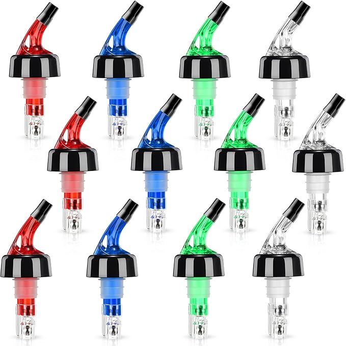 Automatic Measured Bottle Pourer Liquor Measure Pourer Quick Shot Dispenser 1.5 oz Measured Wine Pourers for Home Bar Kitchen Tools (White, Red, Blue, Green, 12 Pack)