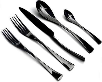 18/10 Stainless Steel Flatware Set,Luxury Black Cutlery Silverware Dinner Service Dessert Fork Tea Spoon Knife,for Home Kitchen Restaurant Hotel, Qty=15 Pcs