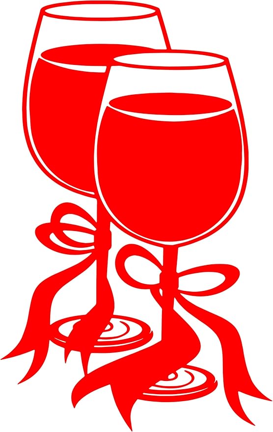 Restaurant Home Two Glasses of Wine with Bow Ribbon Sticker Home Decoration Living Room Dining Room Art Applique Home Decor Red 23 x 15 in