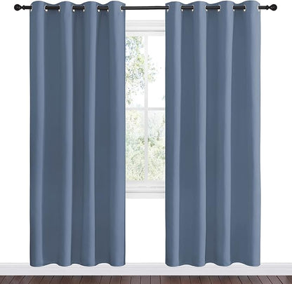 NICETOWN Stone Blue Room Darkening Curtain Panels 78" Length for Bedroom Living Room, Thermal Insulated Blackout Draperies for Home Decoration, Total Privacy (55" Width, 2 Pieces)