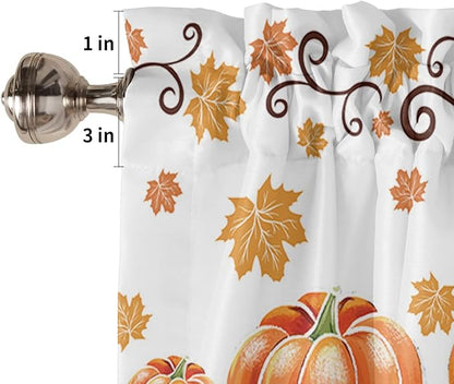 Vandarllin Fall Maple Leaves Kitchen Curtains and Valances Set, Thanksgiving Watercolor Pumpkins Small Windows Treatments Tiers Half/Short Curtains for Cafe/Living Room/Bedroom 54x24 in-, Orange