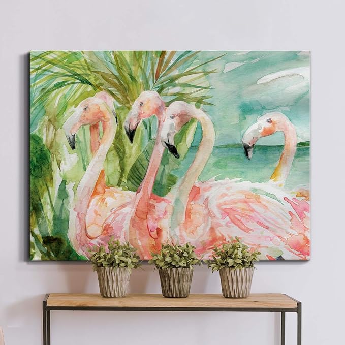 Renditions Gallery Canvas Animal Wall Art Modern Decorations Paintings Pink flamboyant Flamingoes Glam Abstract Romantic Artwork Home Prints for Bedroom Office Kitchen - 24"x36" LT33