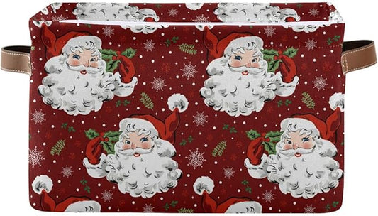 Christmas Santa Claus Red Storage Basket Fabric Kitchen Baskets Winter Snowflake Xmas Decorations Open Home Storage Bins Boxes Foldable Organizer Bag for Toy Book Shelf Closet Baskets 16×12×8 Inches