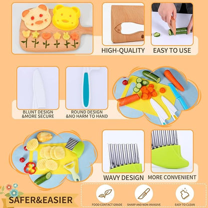 24 Pieces Wooden Kids Knife Set， Kids Safe Knifes For Kids Cooking，Kids Kitchen Wooden Knives For Parent-Child Games&Exercise Hands-On Ability&Gifts