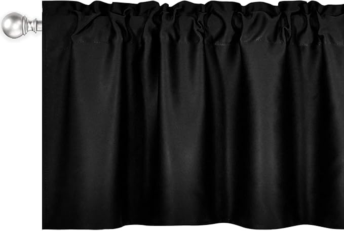 4 Panels Black Valance for Windows 42x18 Inch Solid Thermal Insulated Blackout Rod Pocket Kitchen Short Curtain Toppers Valance for Bathroom Living Room