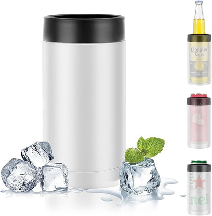 16oz Double wall Stainless Steel Insulated Can Cooler, Bottle or Tumbler for Slim Beer & Hard Seltzer Cans, Beer Bottle Holder (White)