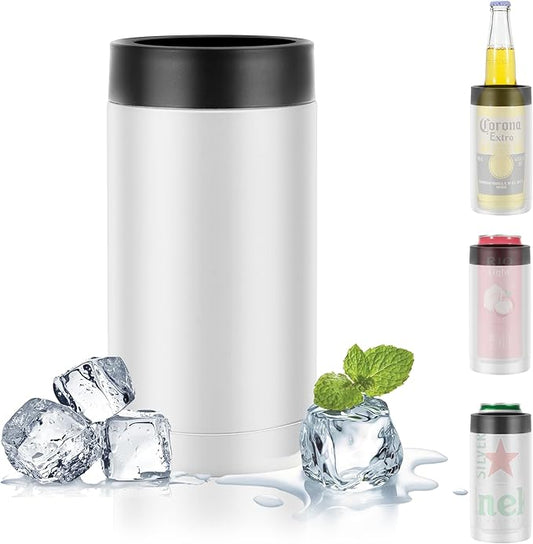 16oz Double wall Stainless Steel Insulated Can Cooler, Bottle or Tumbler for Slim Beer & Hard Seltzer Cans, Beer Bottle Holder (White)