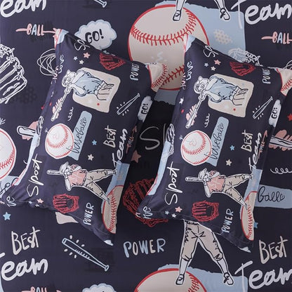 qjmiaofang Baseball Sheets Full Size Kids Sports Sheets 4Pieces Baseball Bed Sheets for Boys Teens Baseball Player Bed Set with 1 Fitted Sheet 1 Flat Sheet and 2 Pillowcases for Home Decor