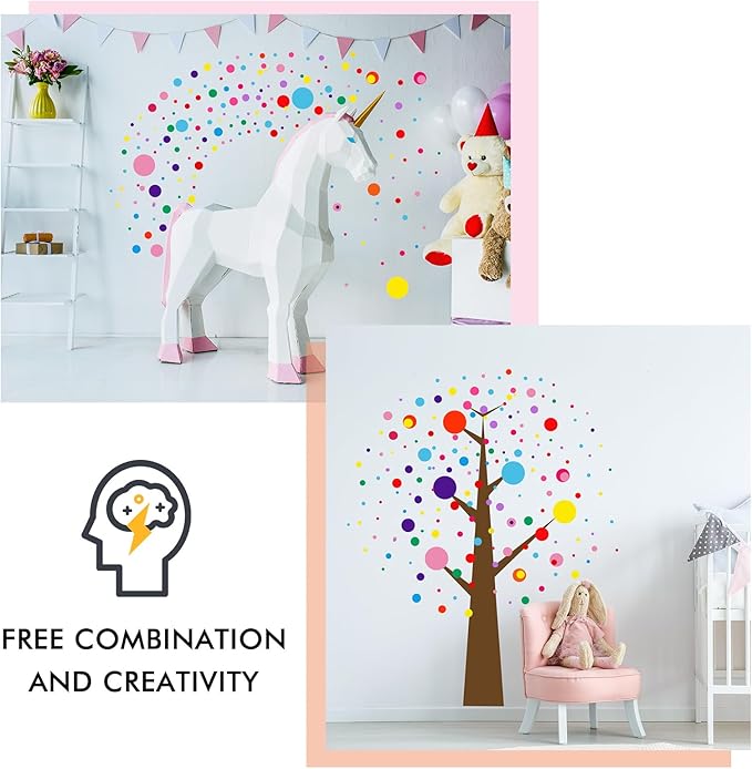 Zonon 264 Pieces Polka Dots Sticker Circle Wall Decal for Bedroom, Playroom Decor Removable Vinyl Stickers Dots Wall Decals(12 Colors)