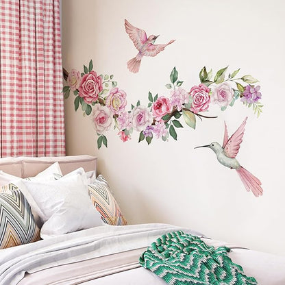 Elegant Flower & Bird Wall Decals - 2 Sheets, Perfect for Home Decor, 90cm x 30cm