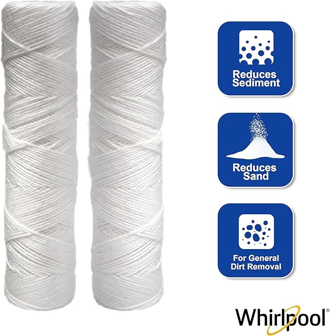 Whirlpool Whole Home String Wound Water Filters WHKF-WHSW, Full Case of 12 Packs, NSF Certified 5-Micron Filtration Reduces Sediment, Sand, Sil, Silt, and Rust