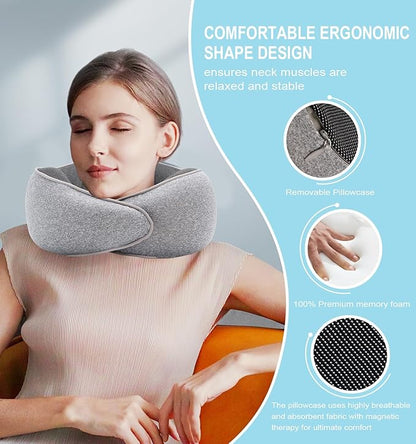 Travel Neck Pillow, Memory Foam Airplane Neck Pillow with 360 Degree Comfort and Breathability, Travel Essentials for Airplanes, Home and Car (Grey)