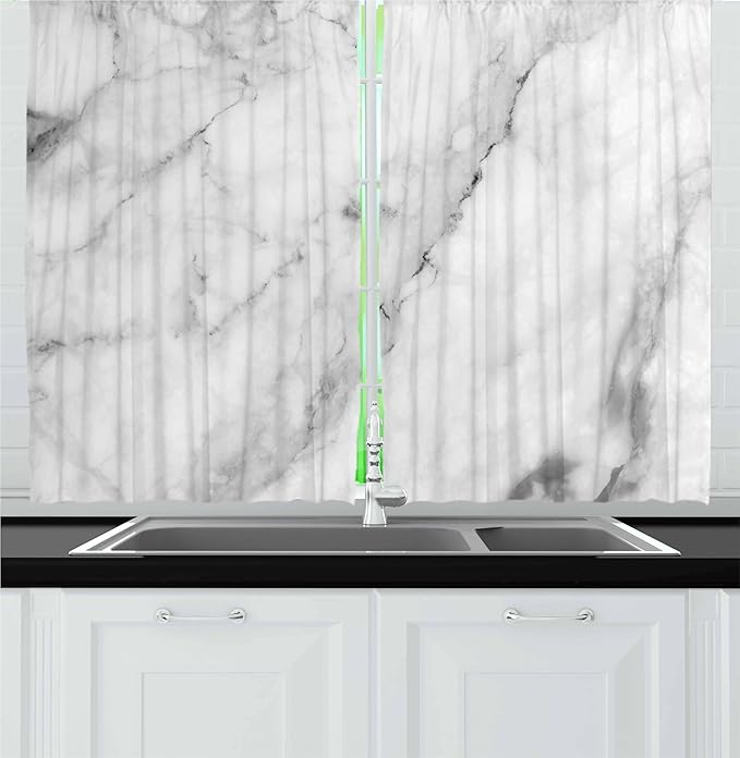 Ambesonne Marble Kitchen Curtains, Granite Surface Motif Sketch Nature Effect and Cracks Antique Style Image, Window Drapes 2 Panel Set for Kitchen Cafe Decor, 55" x 24", Dust White